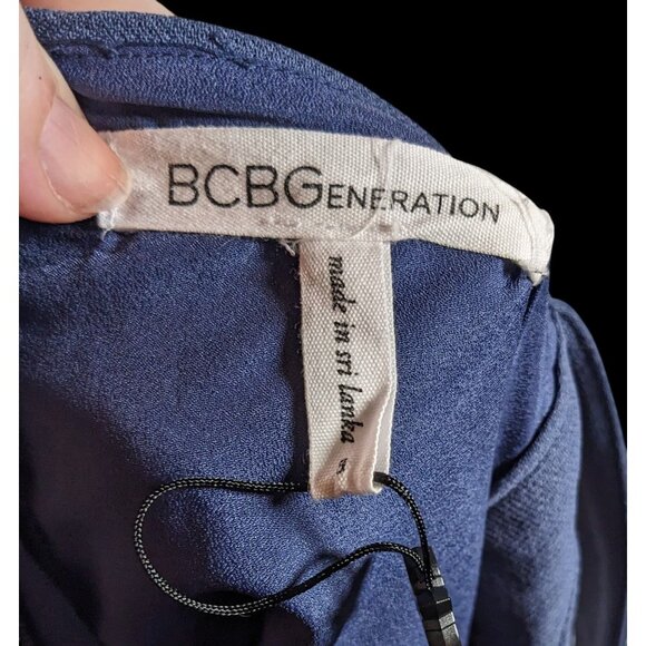 BCBGeneration Blue Open Back Dress With Black Mesh Cutouts - Picture 5 of 9